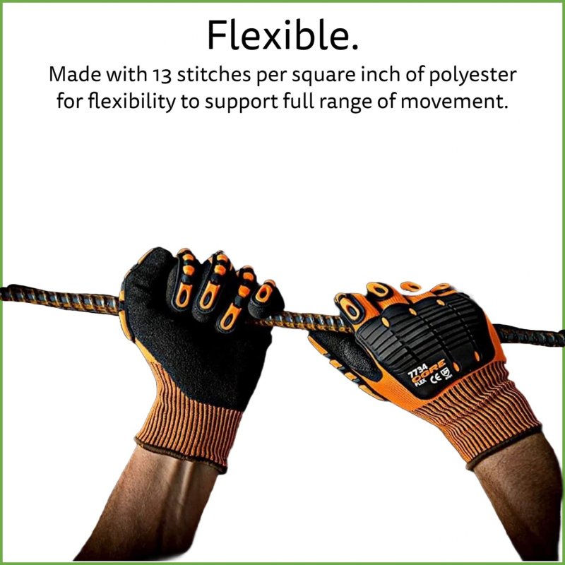 Ogre-flex 13 Gauge Work Gloves Hi Vis Orange Polyester Shell With Tpr Protectors And Nitrile Palm Coating Reinforced Thumb