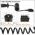 X Autohaux 5ft 7 Way Round To Pin Flat Trailer Wire Coiled Wiring Connector Adapter Plug For Truck Rv Full Length 5 Foot 60