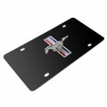 Ipick Image For Ford Mustang Tri-bar 3d Dome Logo On Solid Black Stainless Steel License Plate