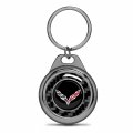 Ipick Image For Chevrolet Corvette C7 Real Black Carbon Fiber Gunmetal Roundel Metal Case Key Chain Keychain Official Licensed
