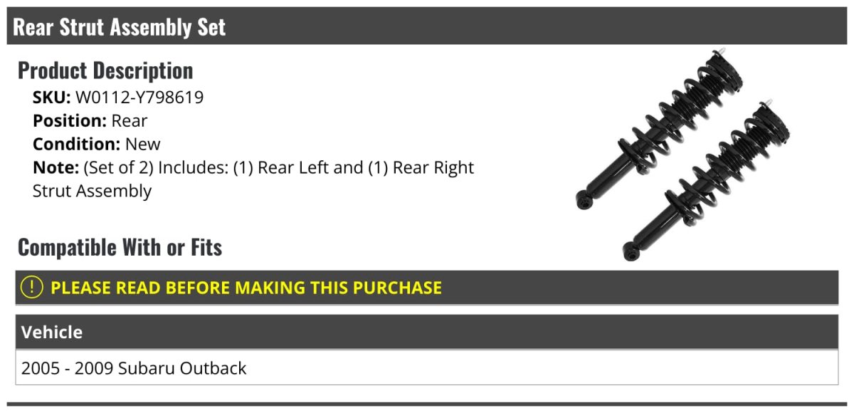 Rear Strut And Coil Spring Assembly Set Of 2 Compatible With 2005-2009 Subaru Outback