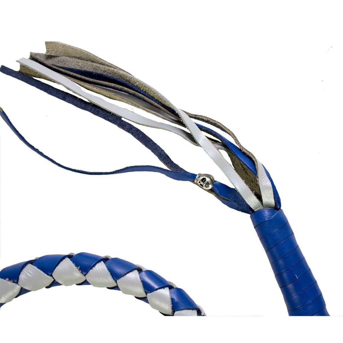 Dream Apparel Motorcycle Blue And Silver Hand-braided Leather Get Back Whips 2 Thick 42 Length