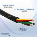 Recpro Trailer Conductor Cable Wiring Harness 14-7 14 Gauge 7 Wire Jacketed Black 5 Feet