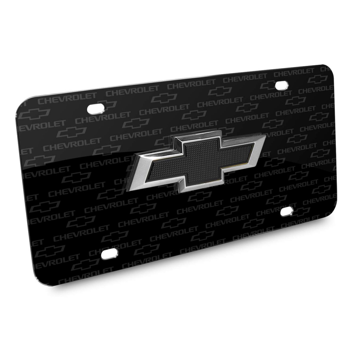 Chevrolet Black In 3d Logo On Pattern Solid Aluminum Metal License Plate