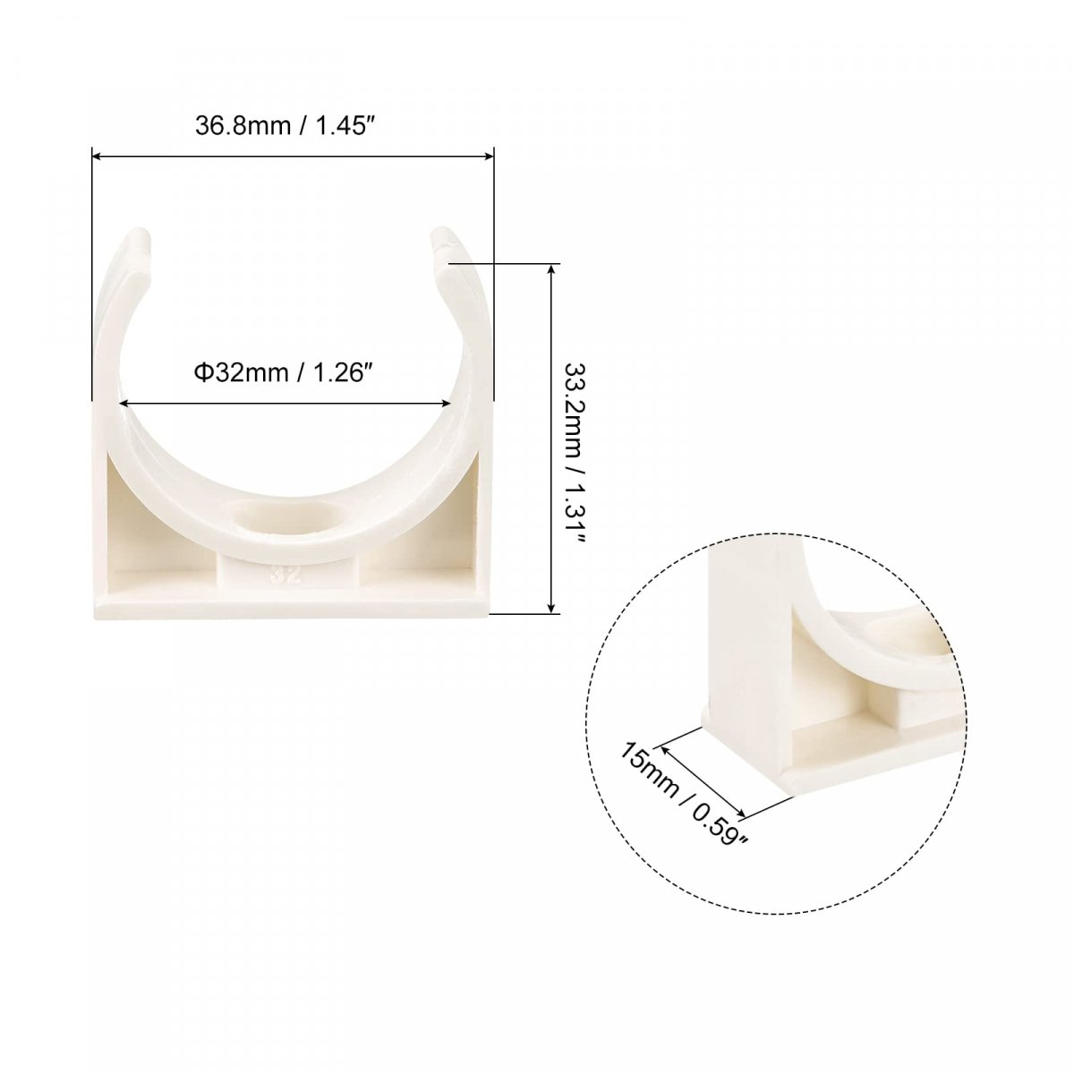 32mm Dia Ppr U-shaped Pipe Clamps Clips Fittings Hose Holder For Water Supply White 48 Pcs