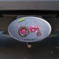 Farm Tractor Country Girl Pink Polka Dot Farming Oval Tow Trailer Hitch Cover Plug Insert