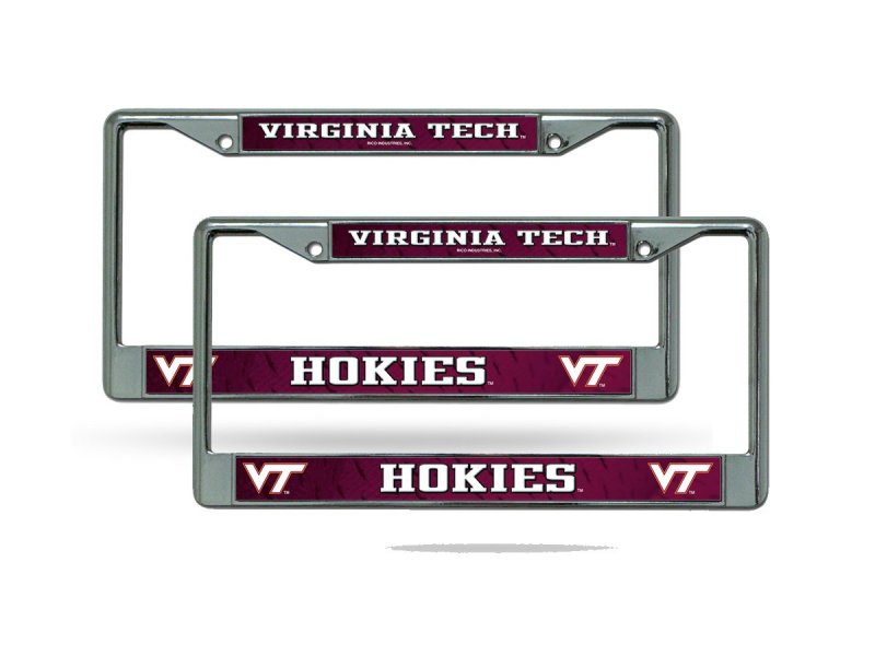 Virginia Tech Hokies Chrome Metal License Plate Frame Set Of 2 Frames
