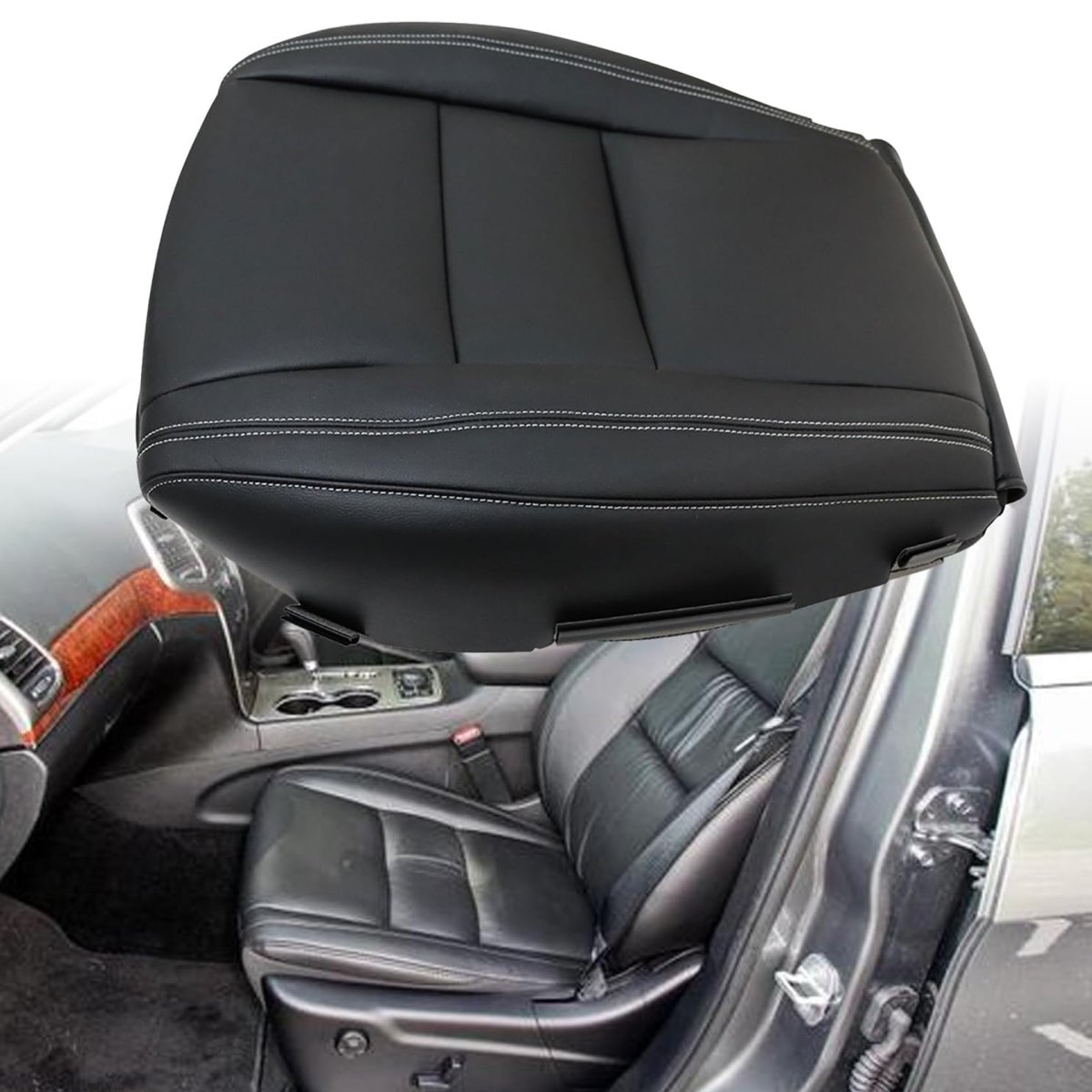 Driver Side Bottom Black Non Perforated Leather Replacement Seat Cover And Foam Cushion For Jeep Grand Cherokee 2011 2016 Dodge