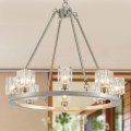 Majhoiw Chandeliers For Dining Room 8 Lights Wagon Wheel Chandelier Brush Nickle Light Fixtures 23 6 Farmhouse Round Kitchen 
