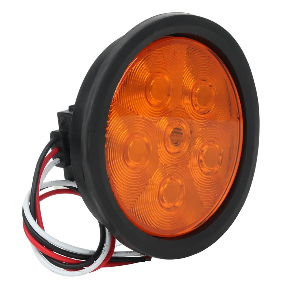 4 Pack In 6 Led Round Trailer Tail Lights Amber Side Marker Clearance Waterproof Rear Brake And Turn Signal Lamps For