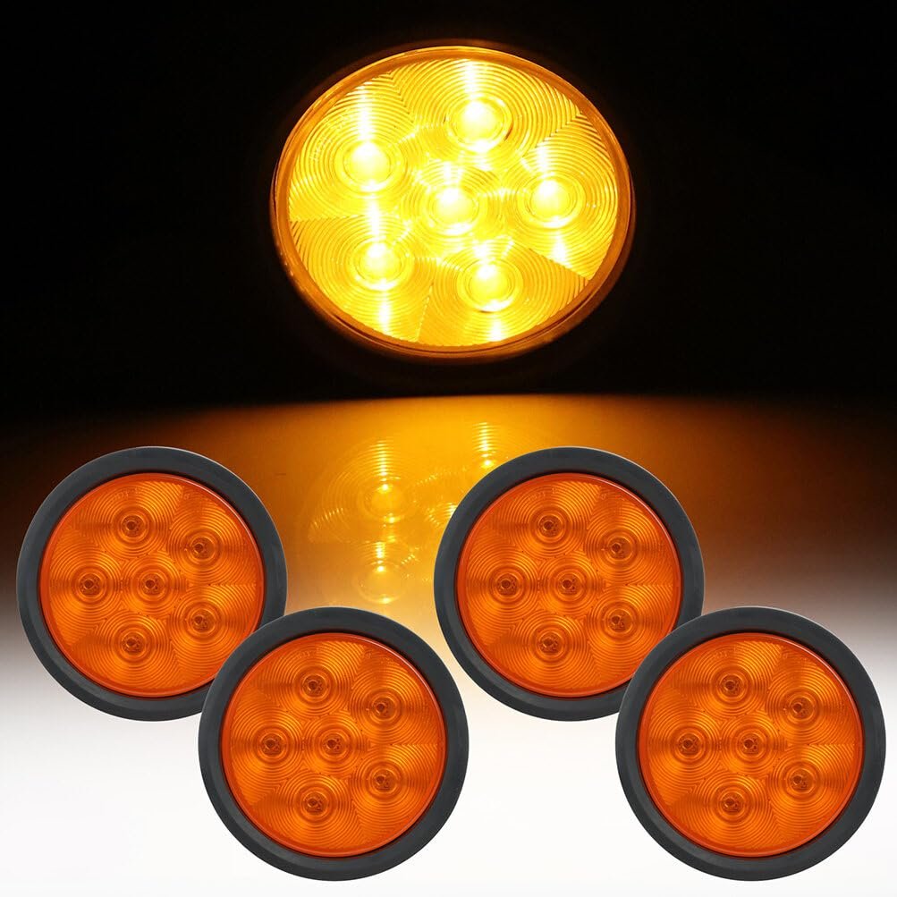 4 Pack In 6 Led Round Trailer Tail Lights Amber Side Marker Clearance Waterproof Rear Brake And Turn Signal Lamps For