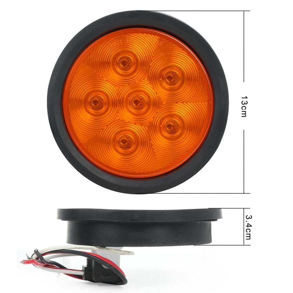 4 Pack In 6 Led Round Trailer Tail Lights Amber Side Marker Clearance Waterproof Rear Brake And Turn Signal Lamps For