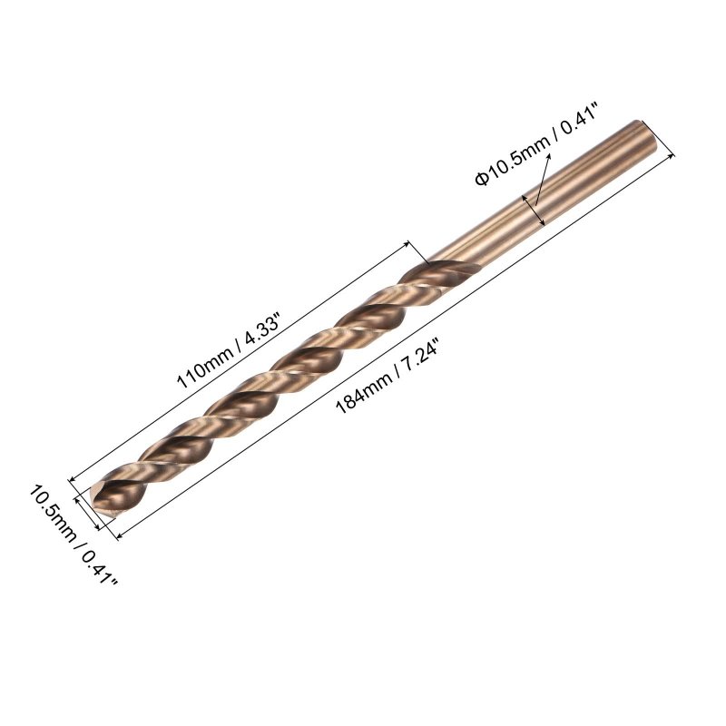 M35 High Speed Steel Parabolic Flute Drill Bit 10 5mm Drilling Diameter 184mm Length Gold Oxide Cobalt Round Shank