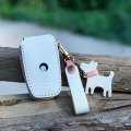Kvr For Bmw Cowhide Key Fob Case Cover And Genuine Leather Keychain 1 2 3 4 5 6 7 Series X1 X2 X3 X5 X6 Etc A-white 