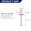 50pcs 1 4 X3 8 Aluminum Blind Rivets Grip And Steel Mandrel Large Flange Fastener For Metal Furniture Automotive Silver