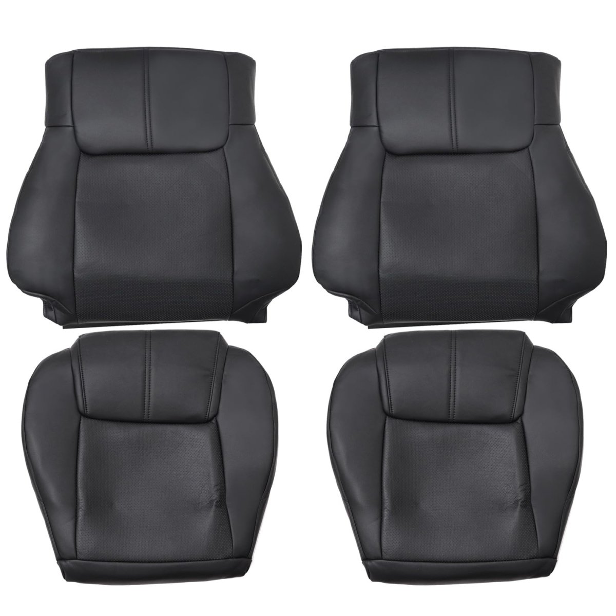 4pcs Front Driver Passenger Bottom Top Lean Back Replacement Leather Seat Covers Perforated Black For Jeep Commander 2006 2007
