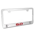 Ford Mustang 5 0 Red Dual Logo In 3d On Mirror Chrome Metal License Plate Frame Official Licensed