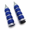 Httmt Trhb114a- Motorcycle Chrome Blue Billet Rubber 7 8 22mm Handlebar Grips Compatible With Suzuk Kawasak Yamah Cbr 600 F3