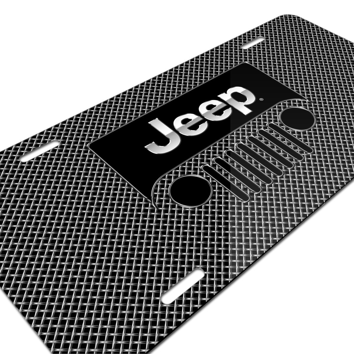 Jeep Grill Logo On Front Mesh Graphic Special Aluminum Metal License Plate Official Licensed