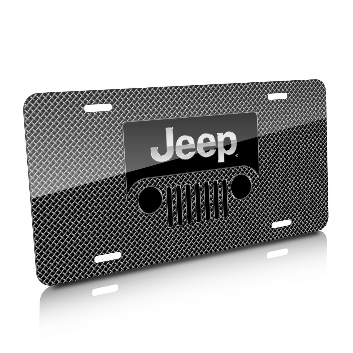 Jeep Grill Logo On Front Mesh Graphic Special Aluminum Metal License Plate Official Licensed