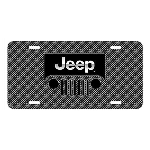 Jeep Grill Logo On Front Mesh Graphic Special Aluminum Metal License Plate Official Licensed