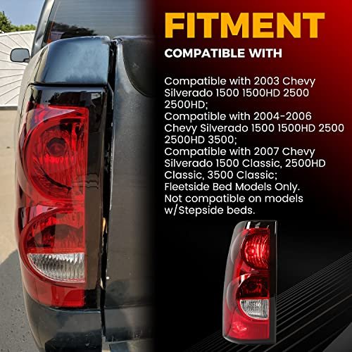 Driver Side Tail Light Assembly For 2003 To 2007 Chevy Silverado 1500 2500 3500 Fleetside Bed Includes Bulbs And Harness