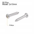 Uxcell 2x10mm Self Tapping Screws Phillips Pan Head Screw 316 Stainless Steel Fasteners Bolts 50pcs