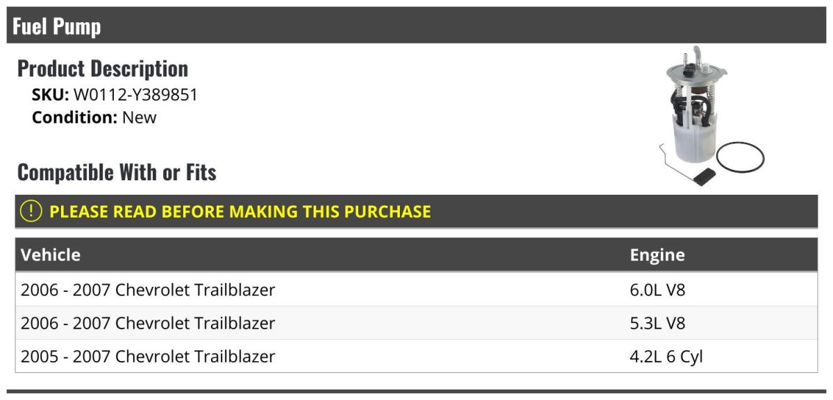 Fuel Pump Assembly For 2005-2007 Chevy Trailblazer