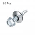 Uxcell 14 X 1 Self Drilling Screws With Rubber Washer 50pcs Zinc Plated Steel Roofing Hex Head Tapping Epdm For Metal To
