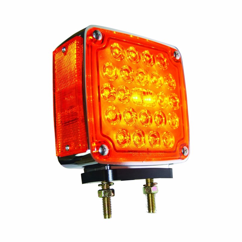 Fortpro Chrome Square Pedestal Led Light With 24 Leds And Amber Red Lens Driver Side F235240