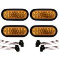4 Pcs 2x6 Oval 24 Diodes Amber Amber Led Stop Turn Tail Truck Light With Rubber Grommet Pigtail 