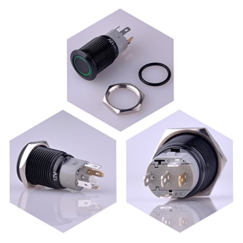 Momentary Push Button Switch U16f1 1no1nc Black Metal Shell With Green Led Ring For 16mm 5 8 In Mounting Hole Ip67 Waterproof