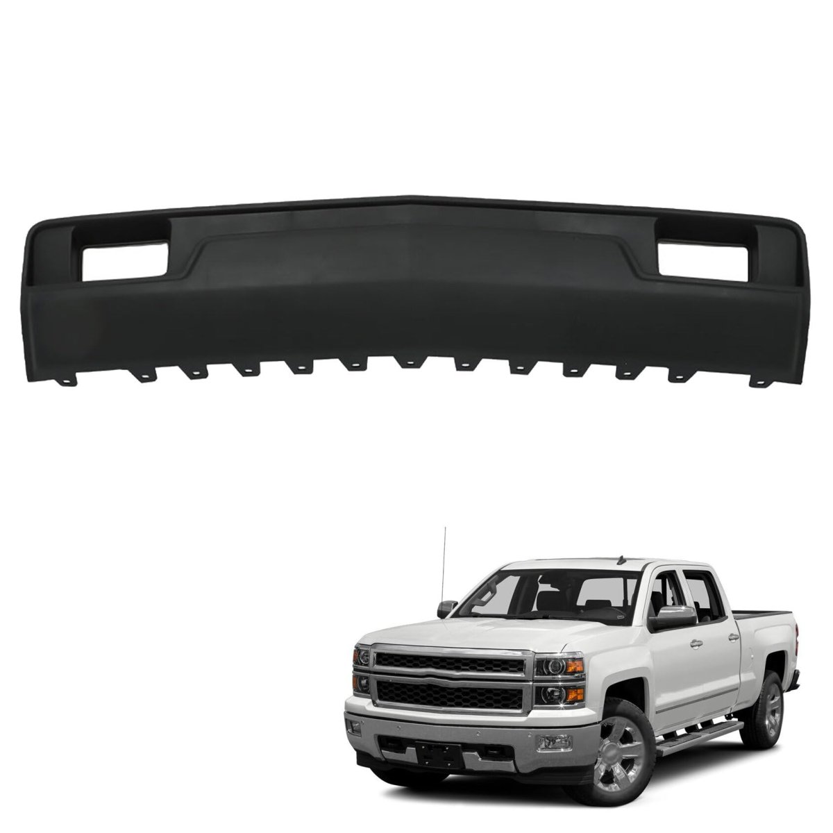 Front Bumper Filler Panel For 2014 2015 Silverado 1500 Black Plastic With Tow Hooks Hole Without Impact Bar Skid Plate Part