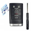 Hqrp Folding Flip Key Fob Shell Remote Case Keyless Entry With 5 Buttons And Cr2032 Battery For Cadillac Cts Sts Srx Dts Models