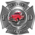 Weston Ink Retired Captain Officer Fire Department Maltese Crossfighter Decal With Antique Fire Truck In Silver 
