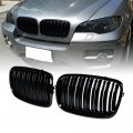 Anzios Front Kidney Grille Grill Replacment For Bmw X5 X5m X6 X6m Hybrid E70 E71 E72 Glossy Black Dual Slats