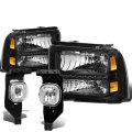 Black Housing Drl Headlights Bundle With Clear Lens Driving Fog Lights For Ford F250 F350 F450 Super Duty Excursion 05-07 