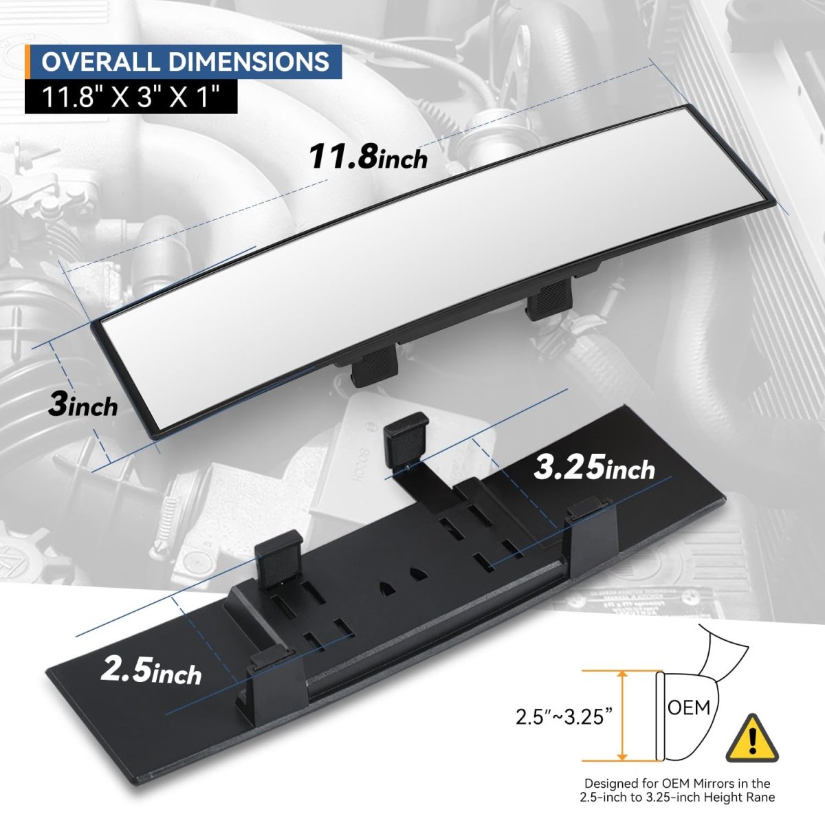 Auto Dynasty Clip On Wide Angle Rear View Mirror 11 8 Universal Interior Panoramic Rearview For Cars Trucks Suvs Convex