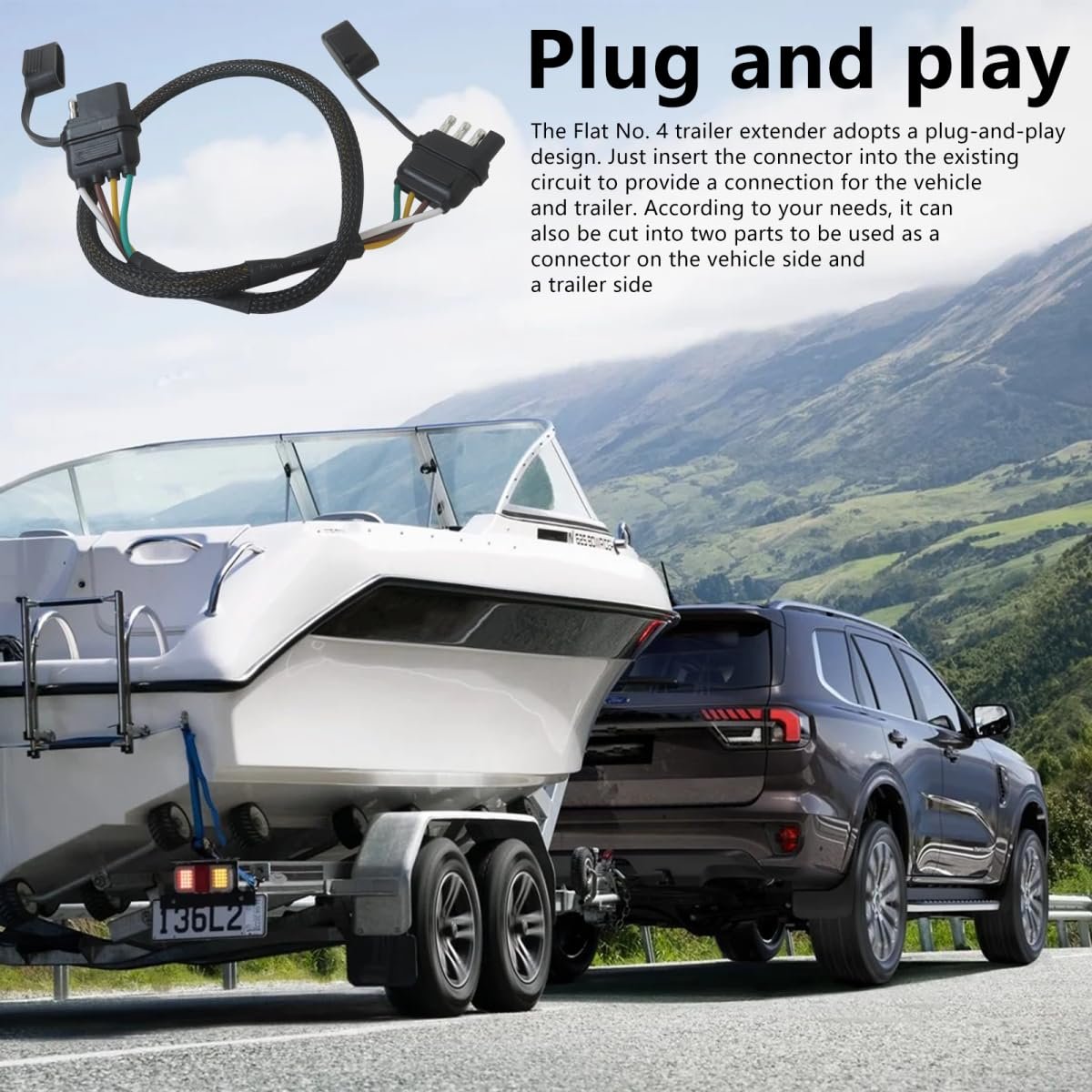 16 Awg 4 Pin Flat Trailer Light Wiring Extension Vehicle-side And-side Trailer Wire Harness With Rubber Dust Cover