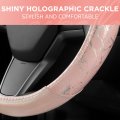 Carbella Pink Holo Bling Steering Wheel Cover Standard 15 Inch Size Fits Most Vehicles Cute Shiny Crackle With Holographic Foil