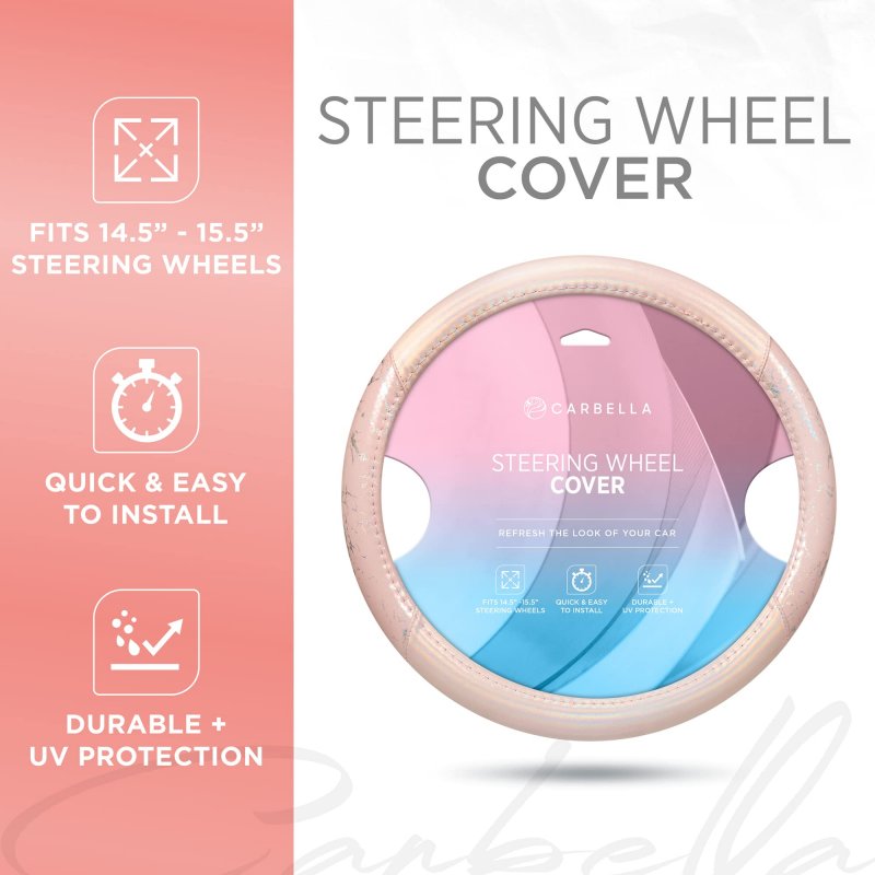 Carbella Pink Holo Bling Steering Wheel Cover Standard 15 Inch Size Fits Most Vehicles Cute Shiny Crackle With Holographic Foil