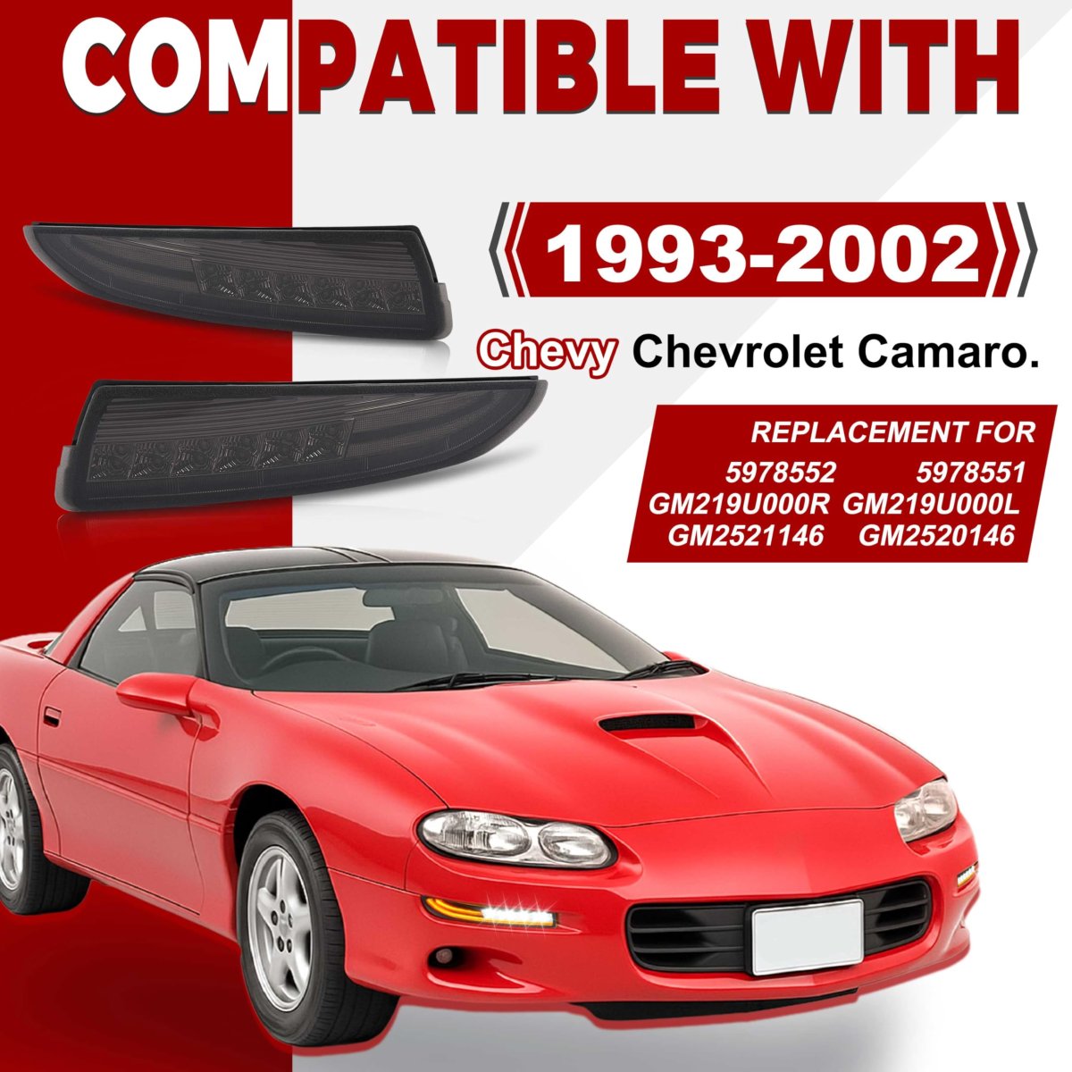 Hecasa Pair Turn Signal Lights For 1993-2002 Chevy Chevrolet Camaro Front Bumper Lamp Plastic Pc Abs Driver Passenger Side