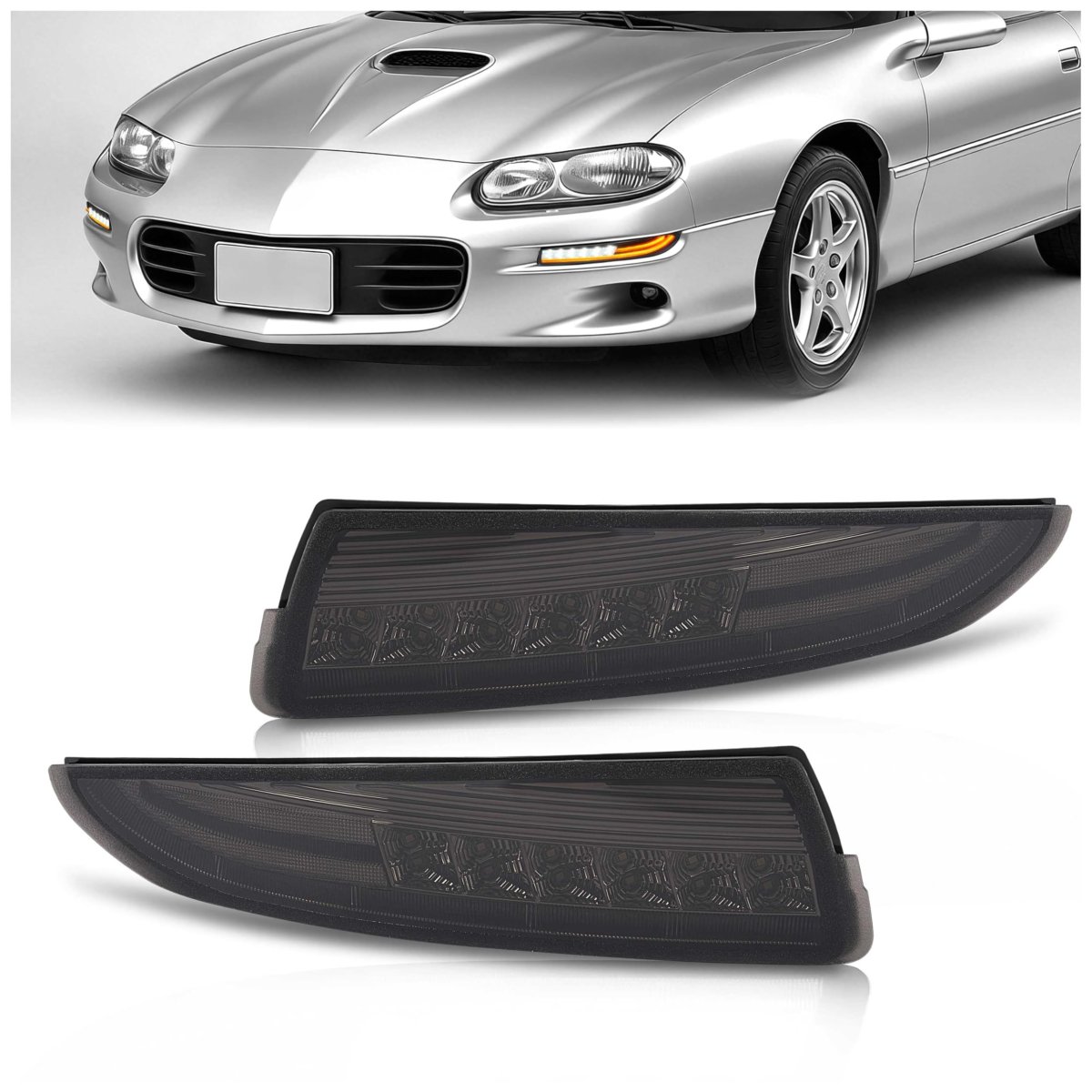 Hecasa Pair Turn Signal Lights For 1993-2002 Chevy Chevrolet Camaro Front Bumper Lamp Plastic Pc Abs Driver Passenger Side