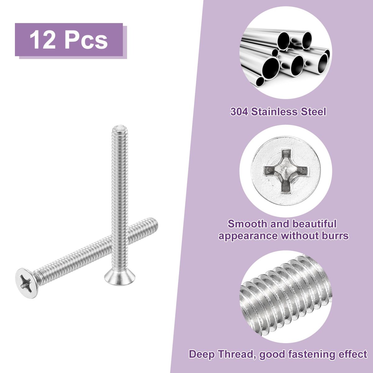 12 Pcs 1 4 Inches-20x2-1 2 Inches Machine Screw Phillips Pan Cross Head Fasteners Bolts 304 Stainless Steel Silver For Wall