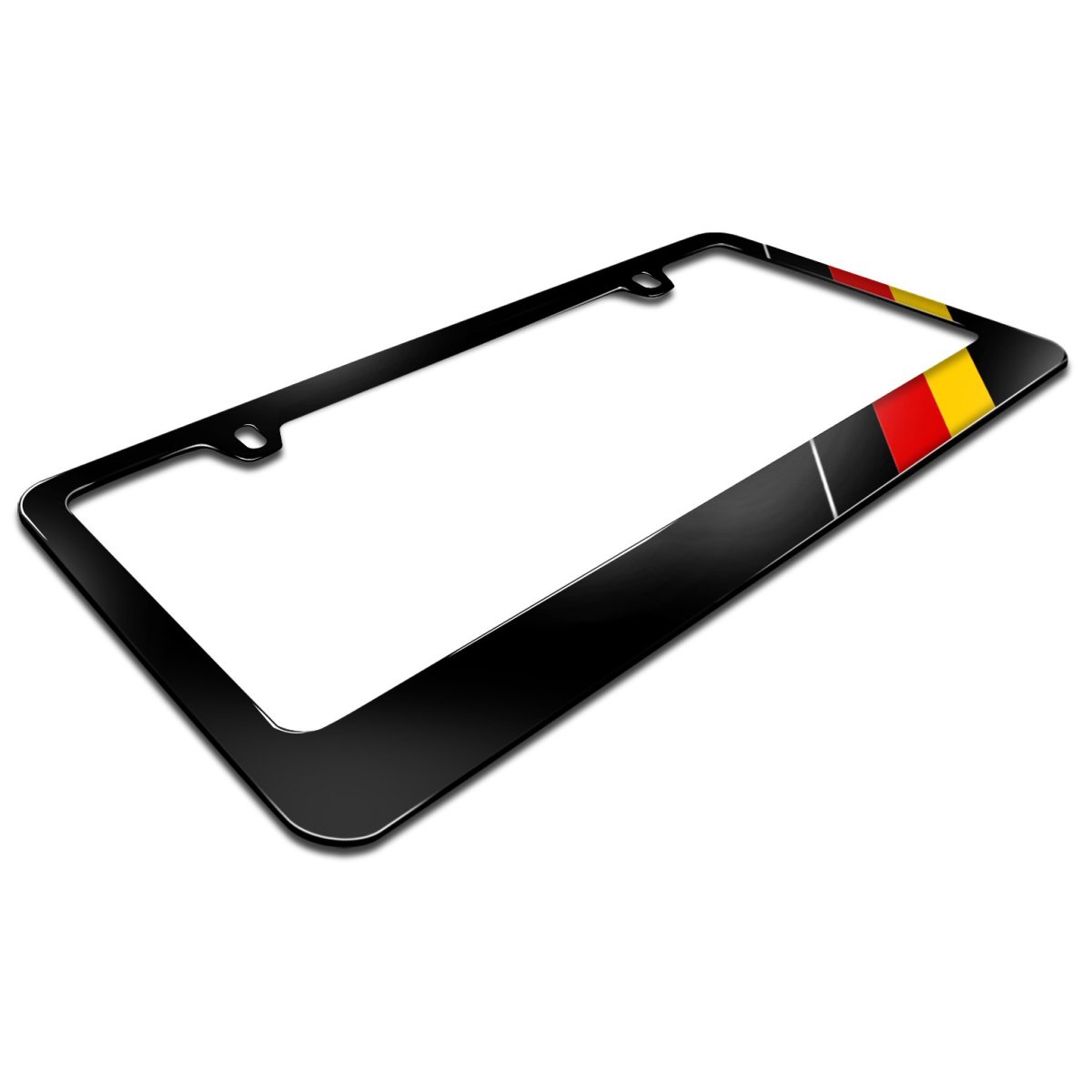 German Flag Off Center Sports Racing Stripe Black Metal License Plate Frame 12 In X 6 Universal Fit For Cars With Theft
