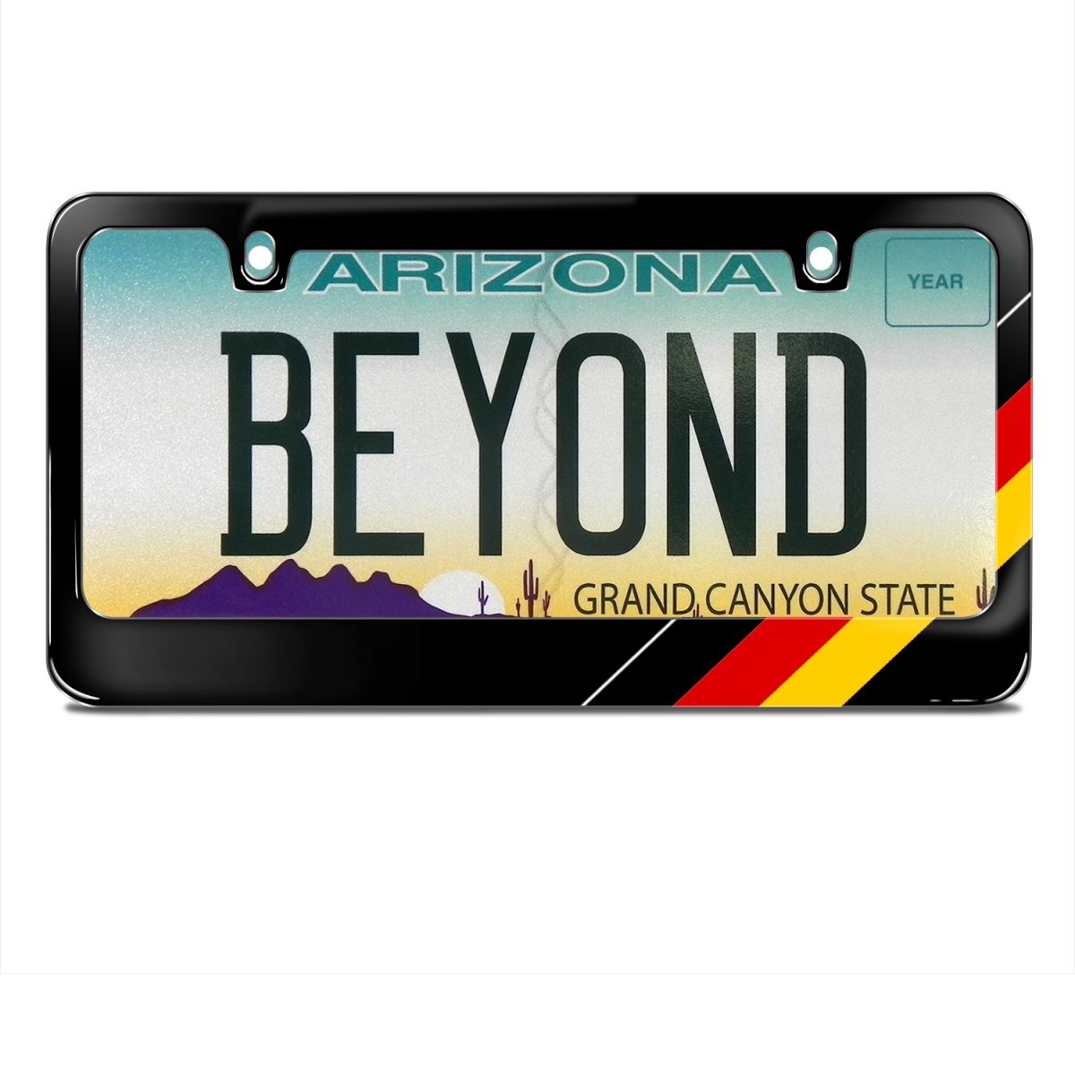 German Flag Off Center Sports Racing Stripe Black Metal License Plate Frame 12 In X 6 Universal Fit For Cars With Theft
