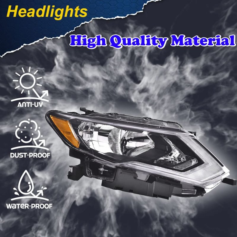 Headlights Assembly For 2017 2018 2019 Nissan Rogue Right Bumper Headlamp Clear Lens Chrome Housing Amber Reflector