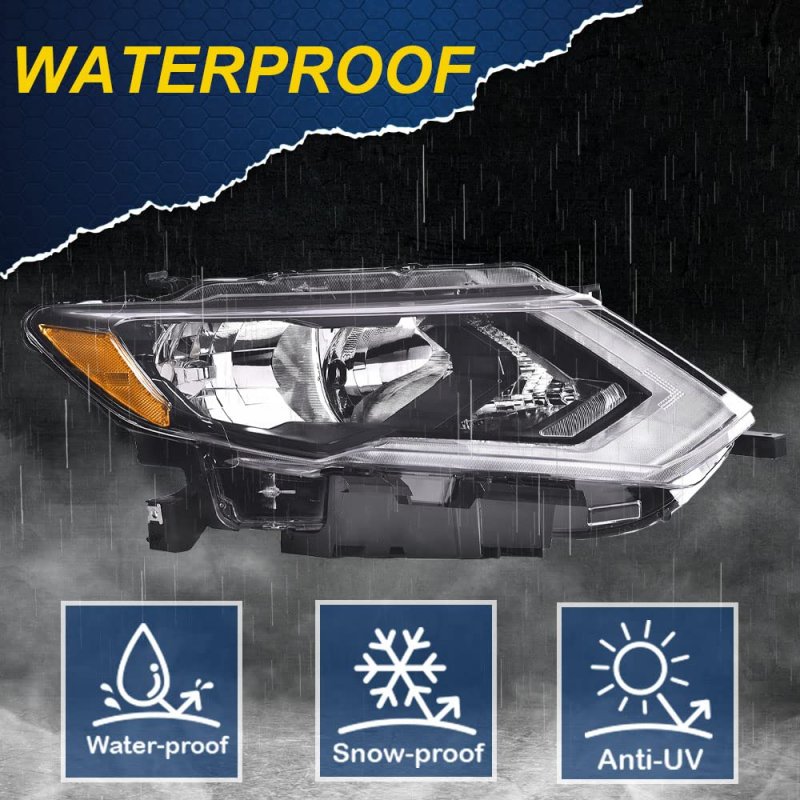 Headlights Assembly For 2017 2018 2019 Nissan Rogue Right Bumper Headlamp Clear Lens Chrome Housing Amber Reflector