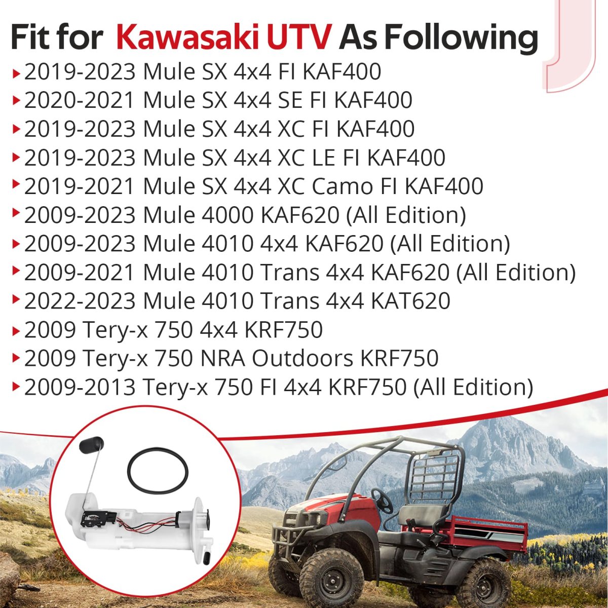 Fuel Pump Assembly With O-ring For Kawasaki Mule Sx Tery-x 4000 4010 750 Kaf400 Kaf620 Krf750 2009-2023 O E M 49040-0718