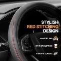 14 1 2 To 15 Inches Microfiber Leather Steering Wheel Cover Stylish Contrast Stitching Car Protector Anti-slip Universal Fit